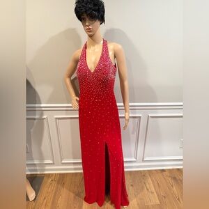 Cachet Red Backless Halter Dress